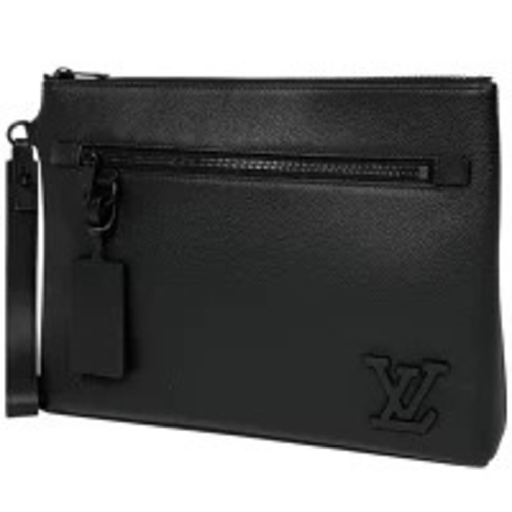 Louis Vuitton Pochette iPad Shoulder Bag LV Aerogram Clutch Leather Noir Black
